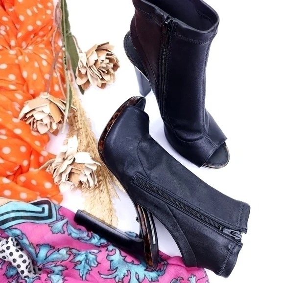 Diane Von Furstenberg Black Leather Platform Thick Heels Sz 8m - Picture 5 of 13